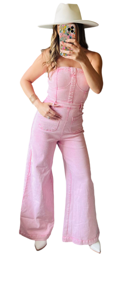 Pink Denim Jumpsuit